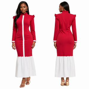 Womens Elegant Ruffle Trim Maxi Dress