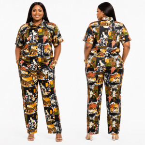 Womens Multicolor Graphic Print Two Piece Set