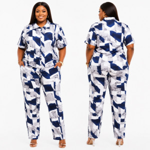 Womens Printed TwoPiece Shirt and Trouser Set