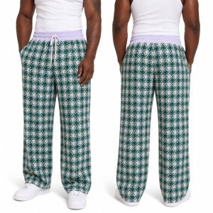 Unisex Green and White Abstract Print Palazzo Trousers