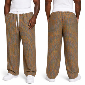 Unisex Brown and Mustard Plaid Palazzo Trousers