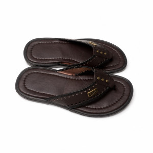 Unisex Dark Brown Premium Leather Toe Post Sandals