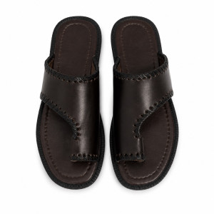 Unisex Black Classic Leather Slide Sandals