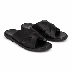 Unisex Black Woven Cross Strap Slide Sandals