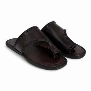 Unisex Dark Coffee Brown Handwoven Toe Loop Slide Sandals