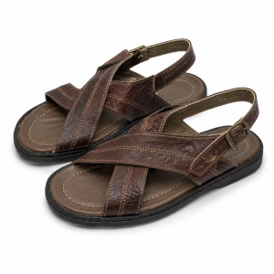 Mens Classic Brown Cross Strap Sandals