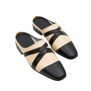 Two Tone Pointed Toe Mule Loafers