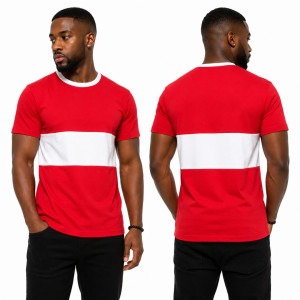 Unisex Red Colorblock Casual T Shirt