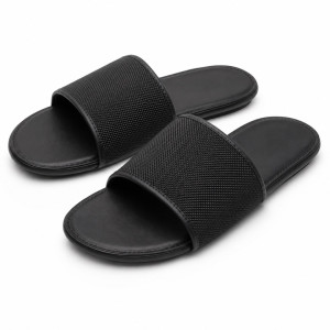 Mens  Black Textured Slip On Slide Sandals