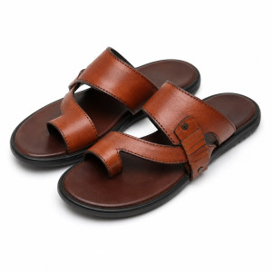 Mens  Brown Premium Toe Loop Leather Sandals