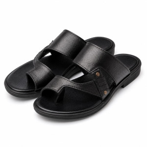 Mens  Black Premium Toe Loop Casual Sandals