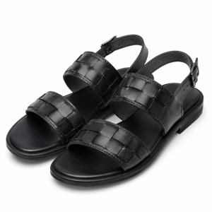 Mens  Black Woven Slingback Leather Sandals