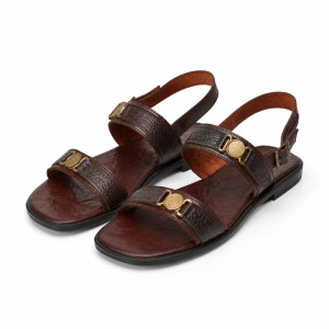 Mens  Brown Textured Slingback Sandals with Gold Accent