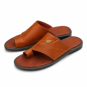 Mens  Brown Minimalist Toe Loop Slide Sandals