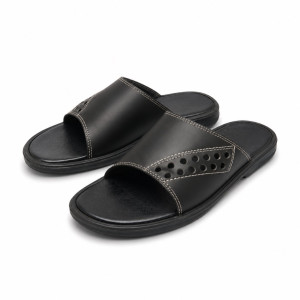 Mens  Black Perforated Comfort Slide Sandals