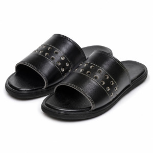 Mens  Black Eyelet Detail Slide Sandals