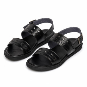 Mens  Black Dual Strap Slingback Sandals