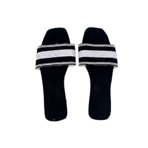 Black and Gold Greek Key Womens Slide Sandals