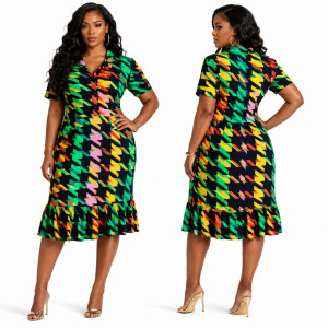 Womens Multicolor Geometric Print Midi Dress