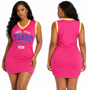 Womens Pink Varsity Graphic Mini Dress