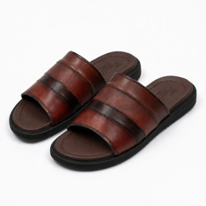 Handcrafted Leather Striped Slides for Men
