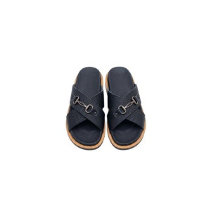 Mens Black Strap Sandals with Metal Buckle
