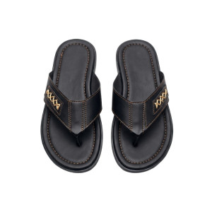 Mens Casual Black Thong Style Leather Sandals