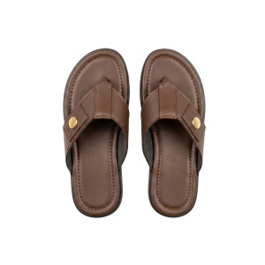 Mens Brown Casual Thong Sandals with Gold Detail