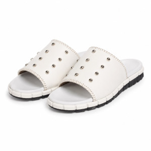 Luxury White Studded Comfort Slide Slippers
