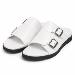 Luxury White Double Buckle Slide Sandals