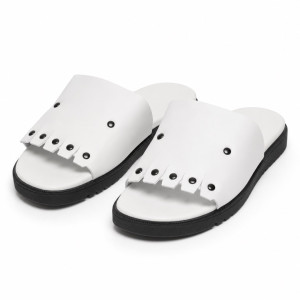 Luxury White Fringe Detail Slide Slippers