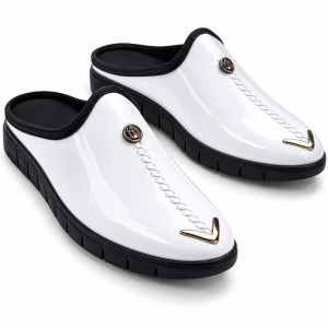 Luxury White Closed Toe Mule Slippers