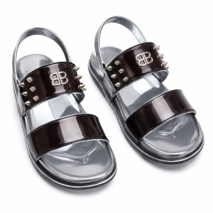 Luxury Black Patent Leather Studded Sandals