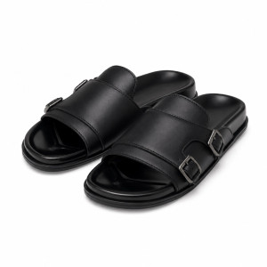 Luxury Black Buckle Strap Slide Sandals