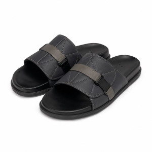 Luxury Black Layered Strap Slide Sandals