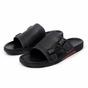 Luxury  Black Double Buckle Slide Sandals