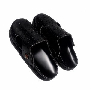 Luxury Black Perforated Mule Slide Sandals