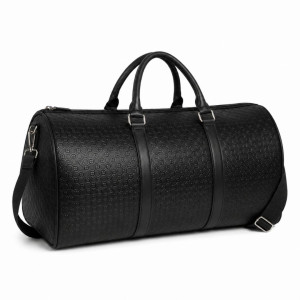 Black Patterned Duffel Bag with Shoulder Strap