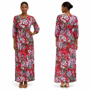 Vibrant Floral Print Pleated Maxi Dress