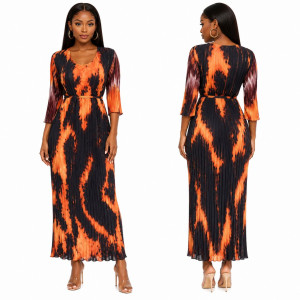 Pleated Abstract Print Maxi Dress