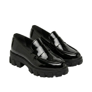 Glossy Black Patent Lug Sole Loafers