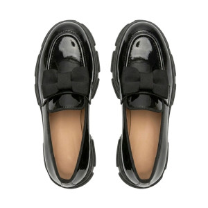 Black Patent Lug Sole Loafers with bow