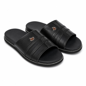 Luxury Classic Black Leather Slide Slippers
