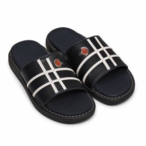 Luxury Black Stripe Detail Leather Slippers