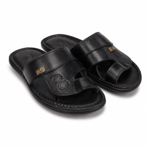 Luxury Classic Black Toe Loop Leather Slippers