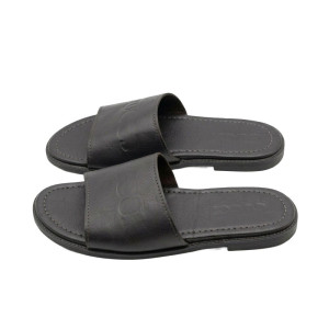 Men Black Leather Slide Sandals