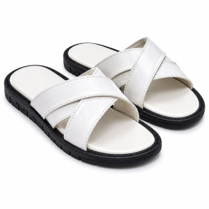 Mens Premium White Cross Strap Slide Sandals