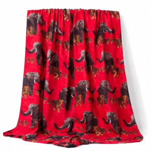 Luxury Red Elephant and Lion Safari Traditional Fenico Fabric