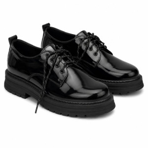 Glossy Black Patent Lace Up Derby Shoes