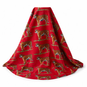 Luxury Red Royal Tiger Safari Traditional Fabric